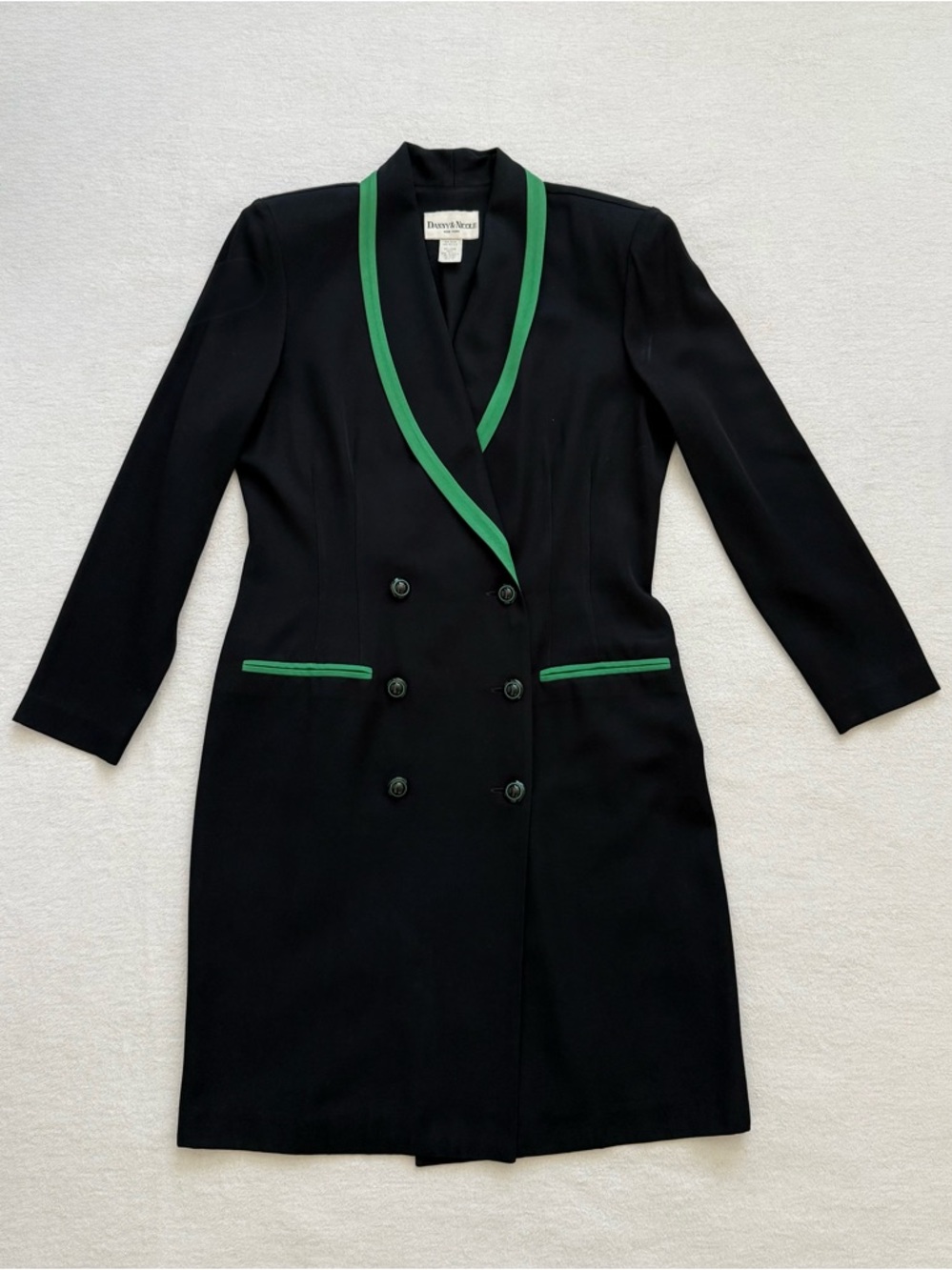 Double Breasted Blazer Dress Green Trim Long Sleeve Size 12 Preppy Academia